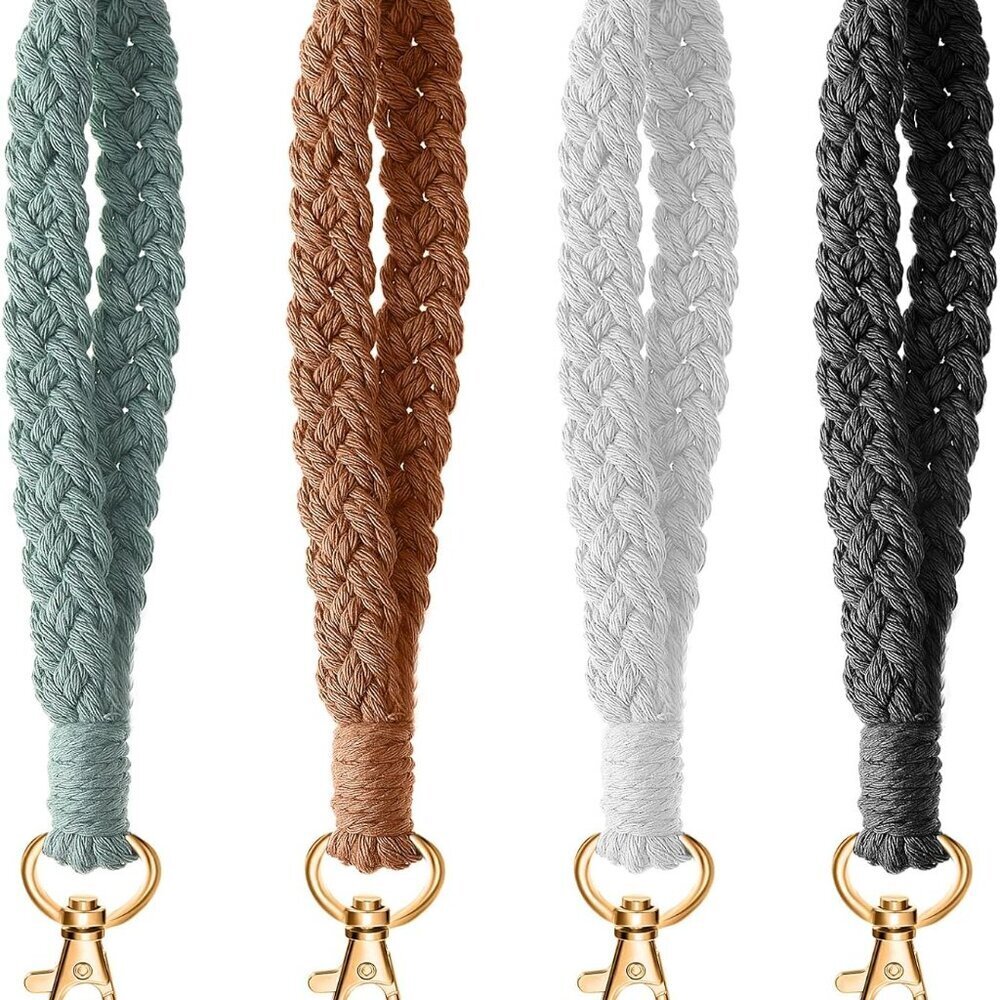 Macrame Wristlet Keychain Boho Women Handmade Braided Keychain Lanyard